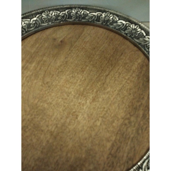 Vintage silver wood tray 14.5" With Handles Floral Pattern - Picture 4 of 6